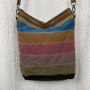 Multicolor Striped Canvas Crossbody Bag 14.5” x 4.5” x 13”